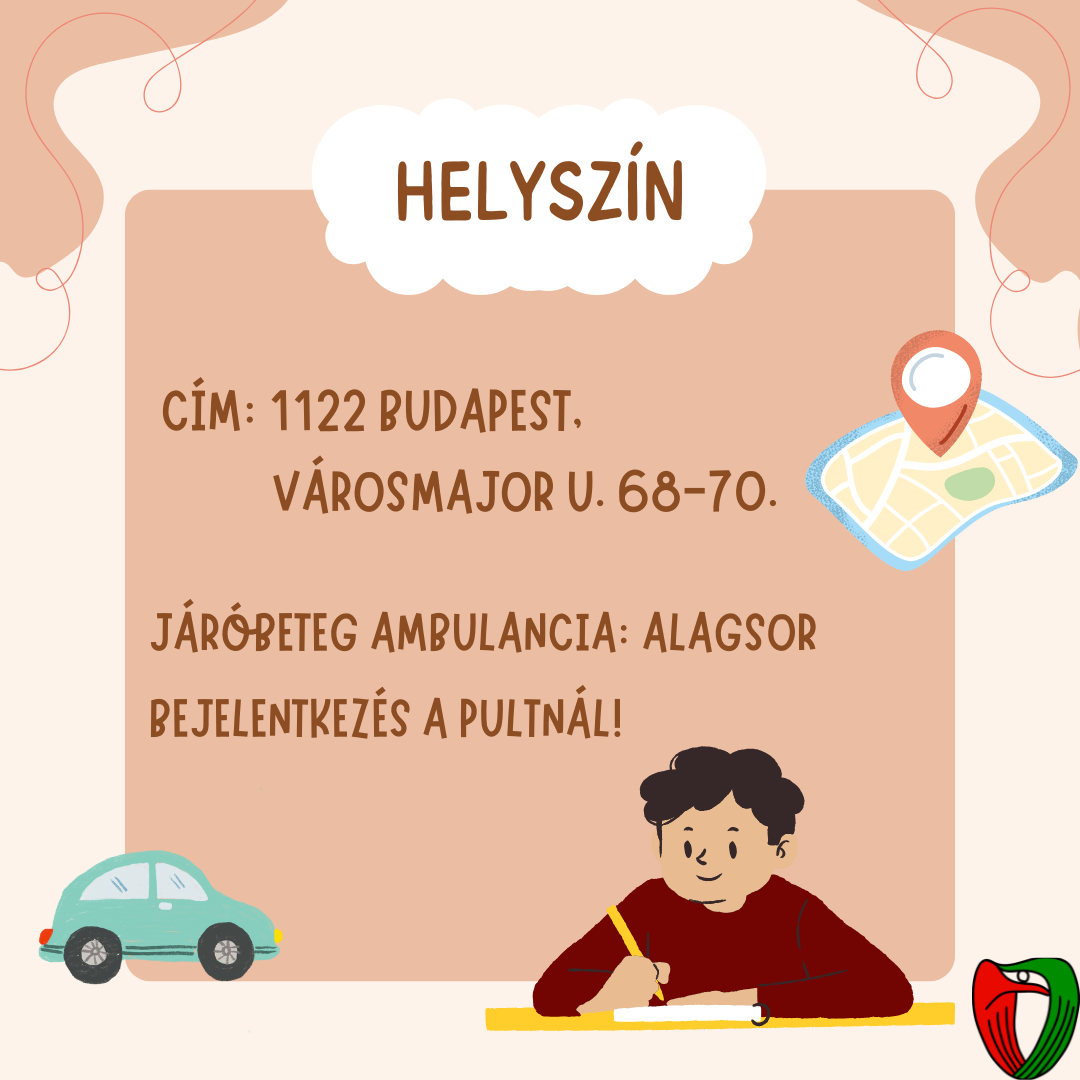 Helyszn a Vrosmajori Szv- s rgygyszati Klinika (1122 Budapest, Vrosmajor u. 68.), jrbeteg rendels (alagsor).