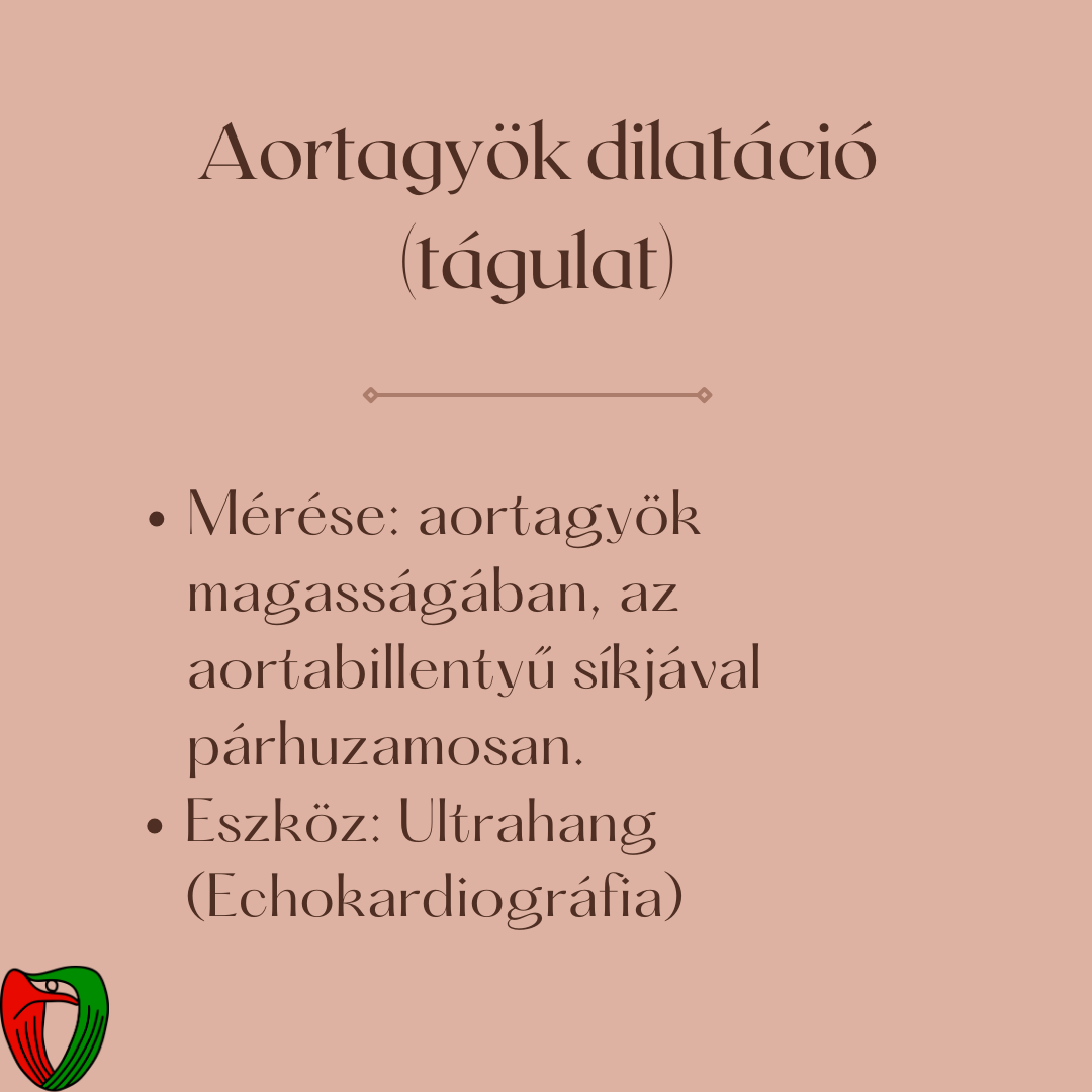 A Marfan-szindr�m�sok aortagy�ke nagyon v�ltoz� �temben t�gul. Egyes p�ciensek eset�ben elhanyagolhat� m�rt�k� a t�gul�s, m�g m�s esetekben n�h�ny �v alatt is nagy fok� t�gulat alakulhat ki.
Ez�rt fontos az aorta �tm�r� rendszeres ultrahangos (echokardiogr�fi�s) ellen�rz�se.
