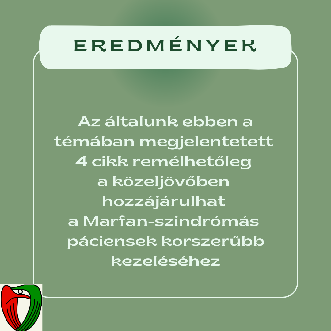 Az �ltalunk ebben a t�m�ban megjelentetett 4 tudom�nyos k�zlem�ny rem�lhet�leg a k�zelj�v�ben hozz�j�rul a Marfan-szindr�m�s p�ciensek korszer�bb kezel�s�hez.